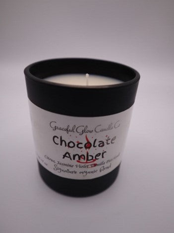 Graceful Glow Candle Co Chocolate Amber scented soy candle.