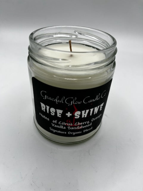 Graceful Glow Candle Co Rise and Shine scented soy candle.